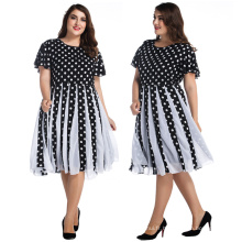 Rétro femmes robe de bal élégant genou robes robes noires et blanches à pois en mousseline de soie plus robes de taille